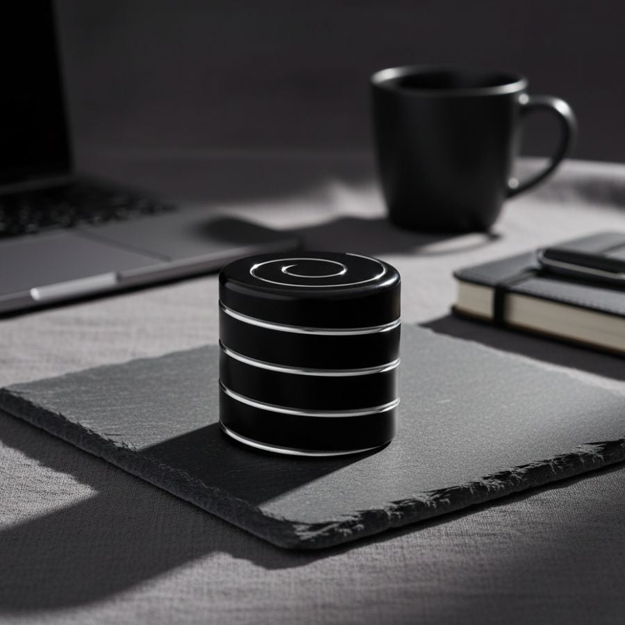 Black Zenklar Axis precision focus tool on a desk setup for deep, distraction-free work