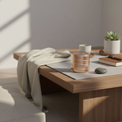 Copper Zenklar Axis kinetic desk tool in a calm interior setting designed for focused thinking