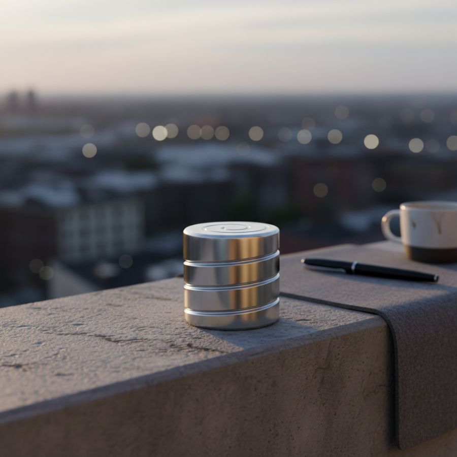 Silver Zenklar Axis kinetic desk tool positioned for a moment of mental reset and clarity