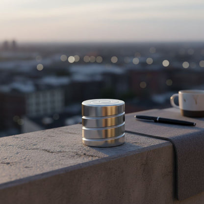 Silver Zenklar Axis kinetic desk tool positioned for a moment of mental reset and clarity